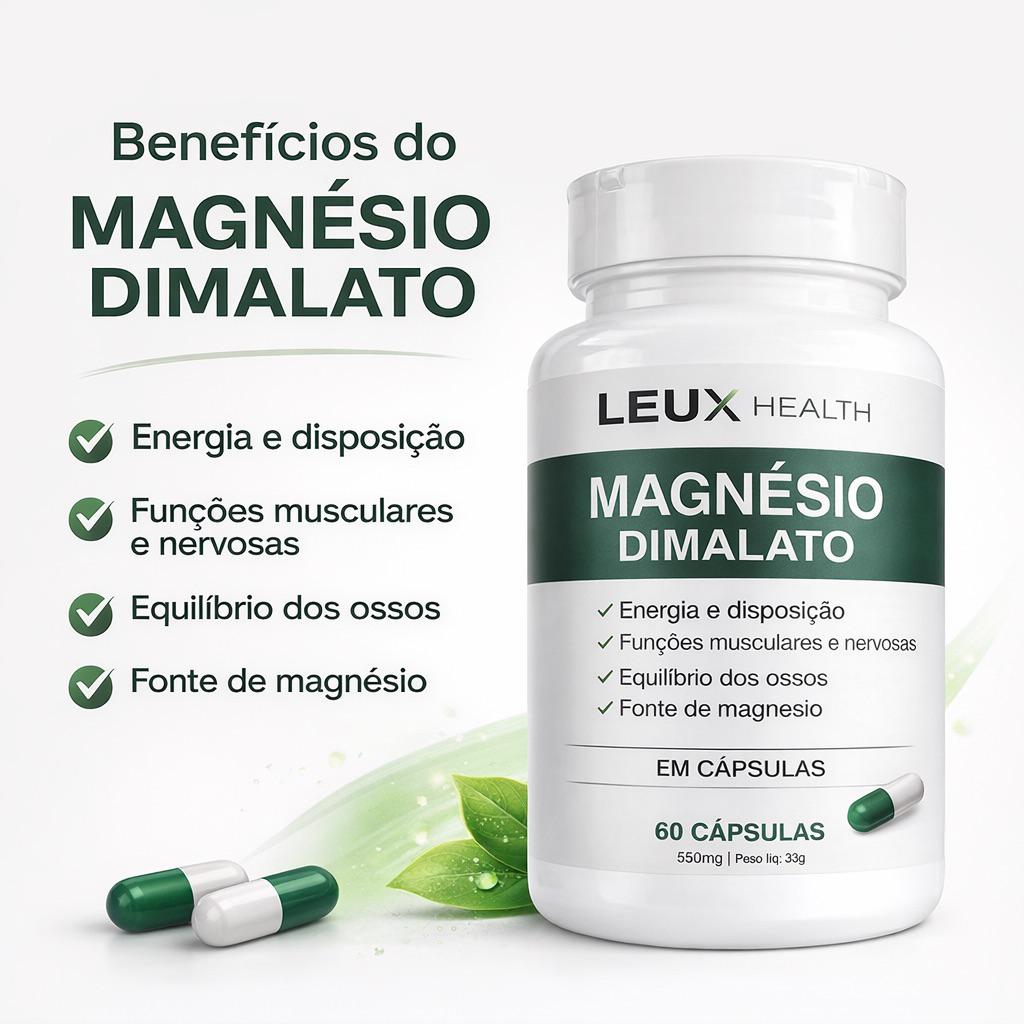 Kit 5x Magnésio Dimalato 550mg – 300 Cápsulas | Custo-Benefício | Melhora do Sono e Saúde Muscular